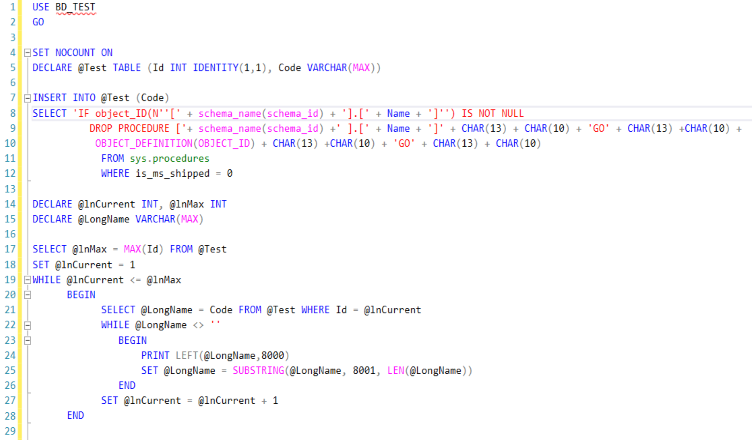 Script para guardar procedimientos almacenados en SQL Server